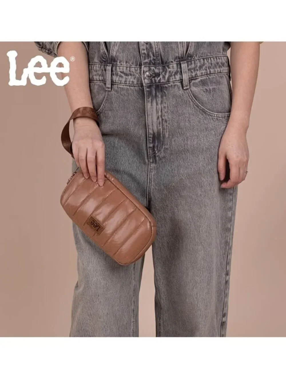 Lee Quilted Puffer Wristlet/Crossbody Bag Brown
